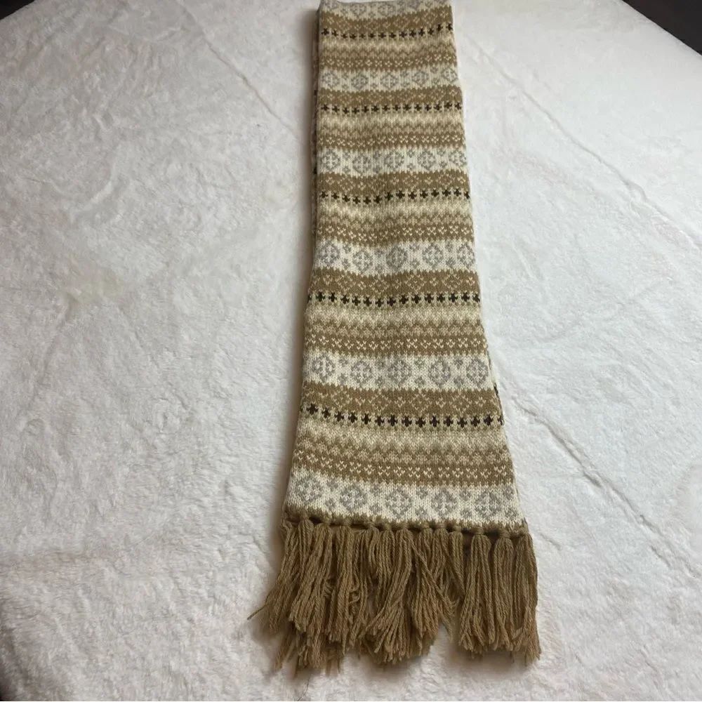 Berkshire Wool Blend Tan, Cream and Black Fringed Scarf